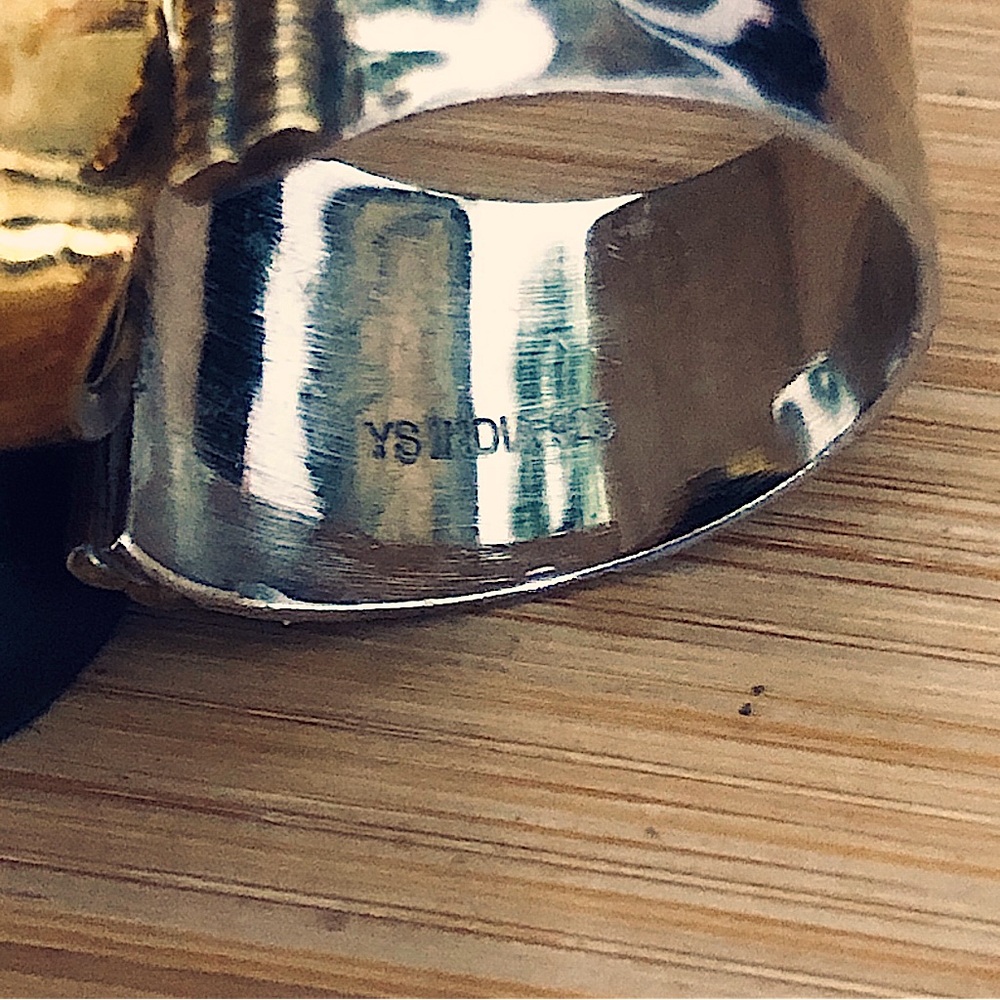 $65 Emerald Yellow Gold & Sterling Silver Estate Ring Size 7 Marked YS925INDIA - Picture 2 of 9